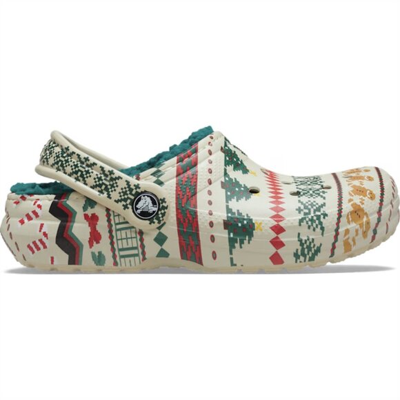 NEW Crocs Kids' Sizes C11-J6 Classic Lined Fair Isle Clog - Bone/Multi - Picture 3 of 6